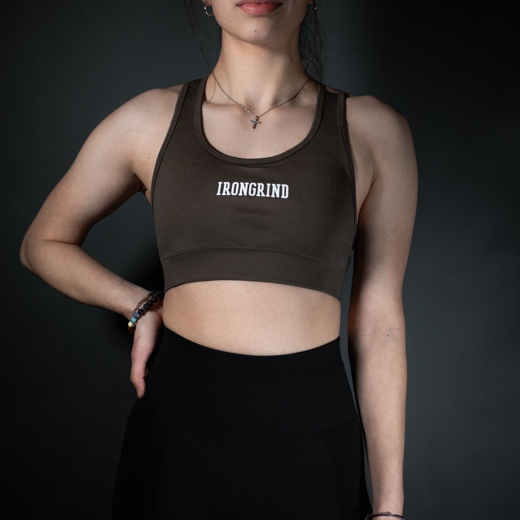 Reborn Double Cross Over Sport Bra | Mocha