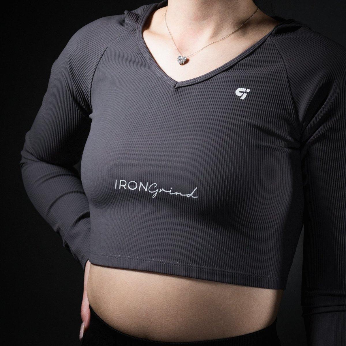 Genesis Ribbed Cropped Hoodie Ultimate Gray - IronGrind Athletics - activewear - gymshark - alphalete